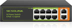 8 Ports PoE+ Ethernet Switch 2 Uplink 802.3af/at 120W Total Power 100Mbps Network Hub 20 Gbps Switch Capacity Unmanaged PoE Switch Suitable for IP Cameras Home & Office.