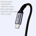 USB C to USB C Cable 100W,[2-Pack 6.6ft Right Angle] USB 3.1 Fast Charging Cord 90 Degree 20V/5A Type C PD Cable Compatible for iPhone 15/15 Plus/15 Pro/15 Pro Max/MacBook Pro 2022