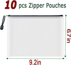 AUSTARK 10 Pcs Zipper File Bags, Waterproof Plastic Mesh Pouch for Office School, Board Game Storage Bags (A5 Size 9.2''x6.7'', White and Black)