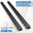 ZhiYo Cable Raceway 78in(2xL39in), Server Rack Cable Management Under Desk Cord Organizer, Electrical Safe PVC Cable Channel Open Slot Wire Raceway for Network/PC/TVs, Wire Duct H1 x W1.6in Black