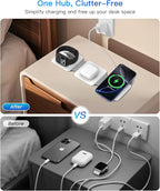 Charging Station for Apple Multiple Devices - 3 in 1 Foldable Magnetic Wireless Charger Dock - Travel Charging Pad for iPhone 16 15 14 13 12 Pro Max Plus Watch & Airpods