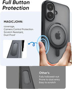 MAGIC JOHN 360° Rotatable Magnetic Invisible Stand for iPhone 16 Case [Camera Control Button] [Compatible with MagSafe] 16FT Shockof for iPhone 16 Case with Kickstand, Black