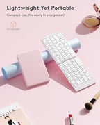 Samsers Foldable Bluetooth Keyboard - Portable Wireless Keyboards with Stand Holder, Rechargeable Full Size Ultra Slim Folding for iOS Android Windows Smartphone Tablet and Laptop, White-Pink