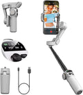 Smart X2 Gimbal Stabilizer for iPhone, Built-in 20cm Extension Rod, 3-axis Handheld Smartphone Gimbal, Foldable Phone Tracking Tripod Selfie Stick w/OLED Display, Video Recording, White