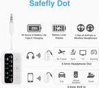 1Mii SafeFly Dot Bluetooth 5.3 Transmitter Receiver for up 2 Headphones,AptX Low Latency/HD,Plane Travel Essentials,Wireless Audio Bluetooth Airplane Adapter for Flight,TV,Car,PC(White)