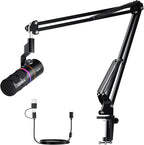COMICA EJoy D10(A) USB Gaming Microphone – Boom Arm Mic with Noise Cancellation, XLR/USB-C, Real-Time Monitoring, Muting, RGB Professional Studio Mic for Gaming, Streaming, Podcast, Recording (Black)