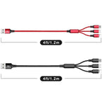 Multi Charging Cable, 4ft 2Pack Multi Phone Charger Cable Braided Universal 3 in 1 Charging Cord Extra Long Multiple USB Cable with USB C, Micro USB Port Connectors for Cell Phones and More（Red+Black)