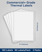 iEager 4x6 Inch Thermal Labels, White Shipping Label Stickers, Commercial+ Grade Thermal Printer Sticker, 180 Labels/Pack