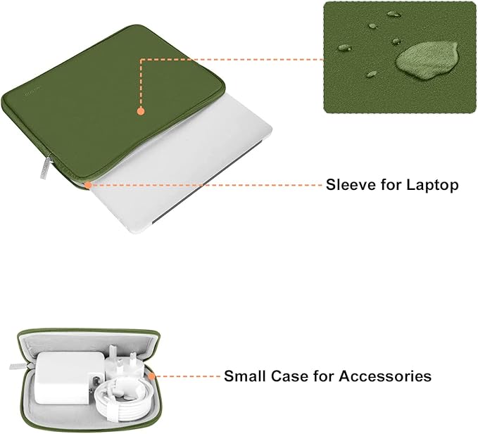MOSISO Laptop Case 13.3 inch, 13-13.3 inch Laptop Sleeve Bag Compatible with MacBook Air/Pro 13 / Pro 14, HP Dell ASUS Lenovo Notebook, Neoprene Computer Sleeve Bag with Small Case, Army Green