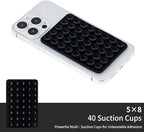 2 Pack Silicone Double-Sided Suction Grip – 40 Cups per Side, Strong Hold for iPhone, Galaxy, Pixel, Android – Hands-Free for Selfies & Videos (Black)