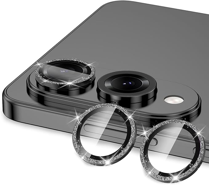 for Samsung Galaxy S25 Edge Camera Lens Protector, Individual Metal Ring Tempered Glass Lens Cover, [Strong Adsorption] Scratch Resistant Ultra-Thin HD Clear Lens Cover, 1 Set-Black Sparkly