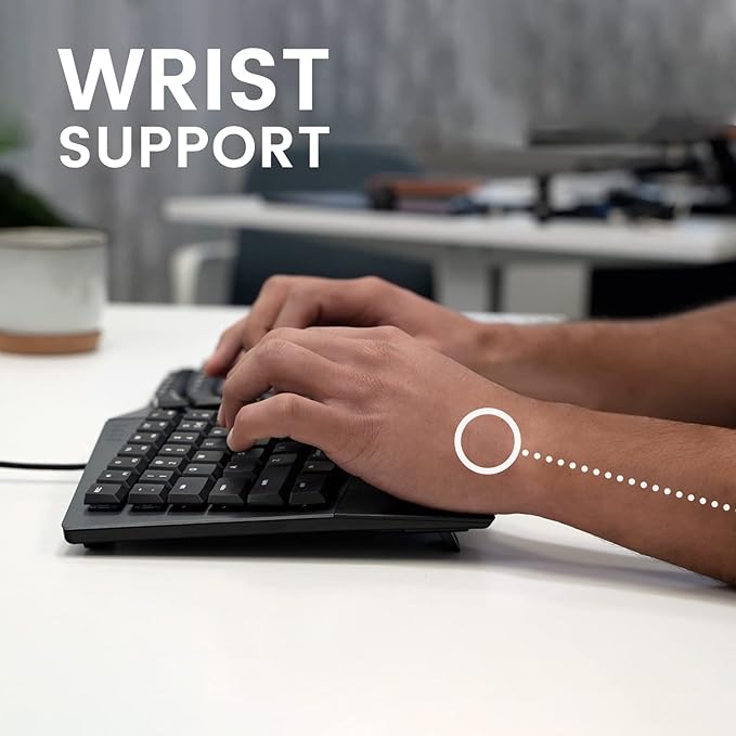 Perixx PERIBOARD-535RD Wired Ergonomic Mechanical Split Keyboard - Low-Profile Red Linear Switches - Programmable Feature with Macro Keys - Compatible with Windows and Mac OS X - US English, Black