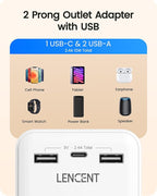 LENCENT 2 to 3 Prong Outlet Adapter, 2 Prong Power Strip with 6 AC Sockets 3 USB Ports(1 USB C), 3-Sided Wall Plug Splitter, 1875W Max, Compact Adapter for Non-Grounded Outlets in Old Houses