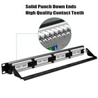 AMPCOM Premium Series CAT5/5e 24 Ports Patch Panel, Rack Mount - 1U, 19 inch, RJ45 Ethernet 568A 568B, 15u Gold Plated, with Rear Cable Support Bar