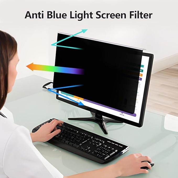【2 Pack】 24 Inch Privacy Screen Protector (Compatible with 23", 23.6", 23.8") for 16:9/16:10 Widescreen Monitors-Blue Light Blocking,Hanging Design, Anti-Scratch for Desktop Computers