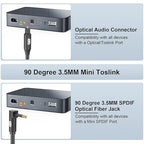 EMK Premium 90° Right-Angle Mini Toslink Cable (1.5Ft/0.5M) - 3.5mm Optical Digital Audio Cable for Sound Bars, TVs & Home Theater - SPDIF/Toslink Compatible, Black