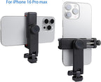 Phone Tripod Mount Adapter, with Cold Shoe&1/4" Hole for Tripod/Selfie Stick/Camera Stand, 360° Rotates Adjustable Phone Clip Clamp Holder for iPhone/Samsung/All