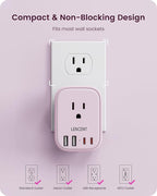 LENCENT Multi Plug Outlet Extender with USB C, 4 AC Electrical Outlet Expander with 4 USB Charger Cube, Small Multiple Wall Tap Plug Splitter for Home Office Travel Cruise Dorm Essentials- Pink