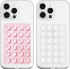 2 Pack Silicone Suction Phone Case Mount, Silicon Adhesive Phone Grip for Smartphones, Hands-Free Mirror Shower Phone Holder for Selfies, Tiktok Videos (LightPink&Translucent)