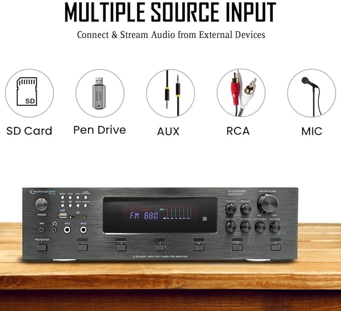 Vaiyer Home Audio System Kit, 6-Channel 6000 Watts Bluetooth Amplifier with 6.5" 8 QTY of 200 W Each in-Wall in-Ceiling Speakers & 16AWG 500 ft. Speaker Wire Perfect for Home, Office, Restaurants, Bar