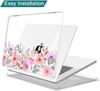 Teryeefi for 2024 2023 2021 MacBook Pro 14 inch Case M4/M3/M2/M1 (Model A3112 A3401 A3185 A2918 A2992 A2779 A2442), Plastic Hard Shell & Keyboard Cover & Type C Adapter - Pink Flower Garden-A