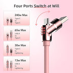 MFish 4-in-1 USB C Charging Cable, 6.6Ft Type C to Type C Cable, 240W Fast Charger for iPhone 16/15/14 Pro Plus Pro Max, for iPad MacBook Pro/Air, Laptops - Multi Charging Cable with USB-A