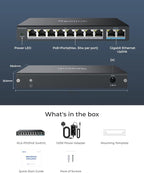 REOLINK PoE Switch with 8 PoE and 2 Gigabit Uplink Ports, Ideal for REOLINK RLN36 NVR and Power Over Ethernet IP Cameras, IEEE802.3af/at, Metal Casing, Desktop/Wall Mount, RLA-PS1