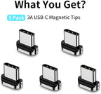 Magnetic Connector Tips Head for USB-C Android Devices (5 Pack), only Compatible 3A Magnetic Charging Cable