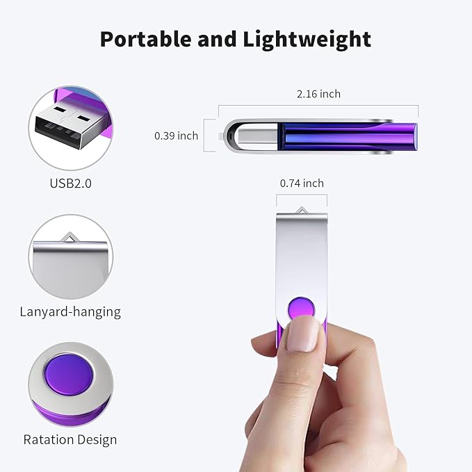 ABLAZE 4GB Flash Drive 2 Pack, USB 2.0 Thumb Drives with Lanyards Swivel USB Memory Stick 4GB（Green and Purple