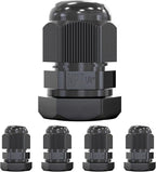 MGI SpeedWare 1/4" NPT Strain Relief Nylon Cord Grip Cable Glands, Black Plastic Grommet 5-Pack