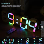 KOSUMOSU LED Wall Clock 15" RGB Digital LED Clock for Living Room Decor, Large Display Gaming Room Clocks, Dimming/12/24 Hr Time/Date/Temp/Remote (White Clock with Neon Light)
