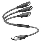USB Y Splitter 1 in 3 Out (1Ft/30cm), USB Male to 3 Female Cable for PC/Laptop/MacBook/Keyboard/PS4/PS5/Flash Drive/LED Etc.(Black)