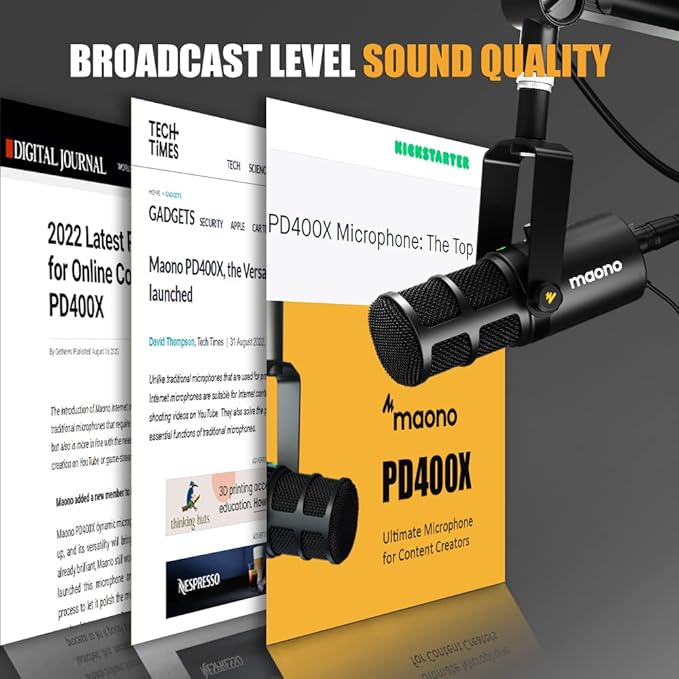 MAONO Dynamic Microphone, USB/XLR Podcast PC Microphone with Software, EQ,Tap-to-Mute, Headphone Jack, Gain Knob & Volume Control, Studio Mic for Broadcast, Recording, Streaming & Gaming (PD400X)