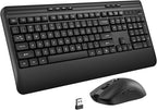 Wireless Keyboard and Mouse Set with Quiet Keys, 2.4G Full Size Ergonomic Keyboard with Wrist Rest, Protective Covers, Soft Touch Silent Design for Windows, Computer, PC and Laptop