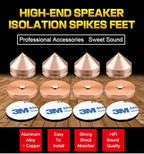 4Pcs Speaker Spikes Floor Protectors Shockproof Speaker Isolation Spikes with Base Pad for Speaker,Subwoofer,Amplifier,Turntable,Recorder CD DAC with 3m Adhesive (Gold)