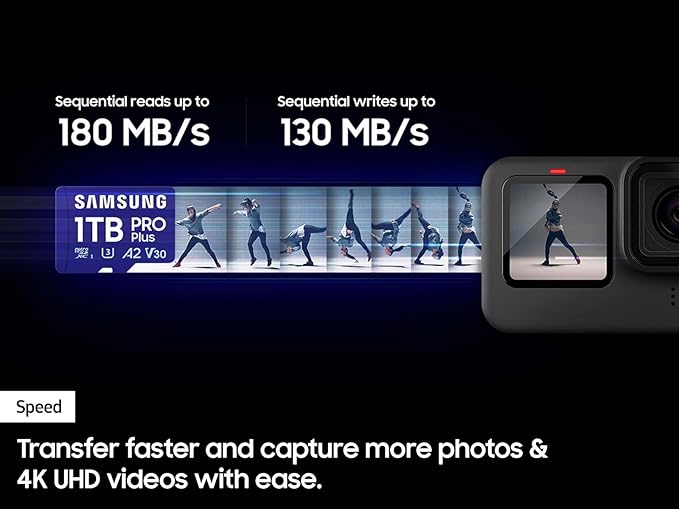 Samsung PRO Plus microSD Memory Card + Adapter, 128GB microSDXC, Up to 180 MB/s, Full HD & 4K UHD, UHS I, C10, U3, V30, A2, for Android Smartphones, Tablets, GoPRO, and DJI Drone (MB MD128SA/AM)