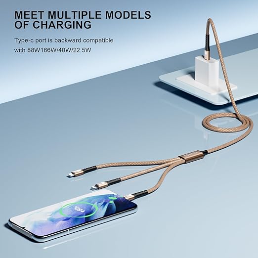 SDBAUX Multi Charging Cable 100W USB C to 3 in 1,Nylon Braided PD 27W/100W Type C/10W Type c Fast Charger Cord for iPhone 16 15 14 13 Pro Max,Galaxy S23/S22,Cell Phones Tablets and More