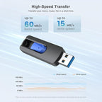 JUANWE 64GB Flash Drive 5 Pack 3.0 USB Jump Drive Retractable Slide Memory Sticks for Computers Thumb Drive Bulk USB Data Storage Pen Drive Blue
