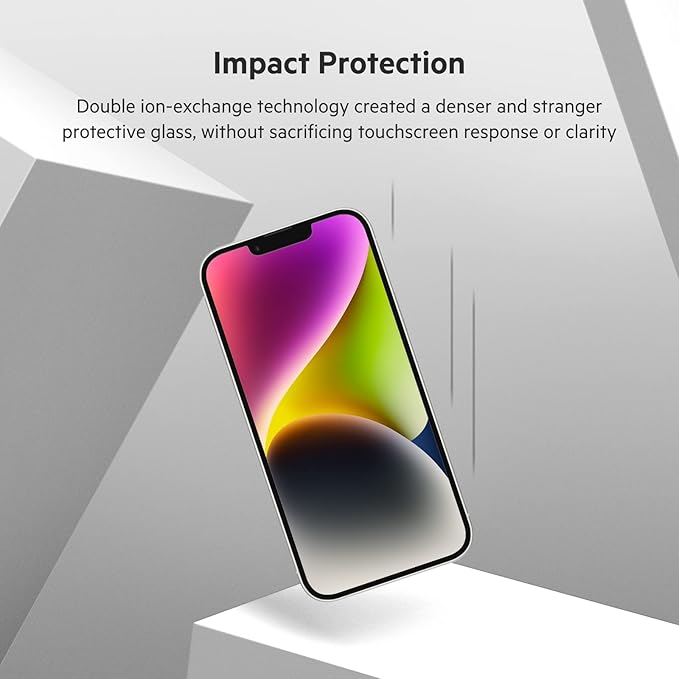 Belkin UltraGlass iPhone 14, iPhone 13 Pro Screen Protector - Easy Application with Installation Guide Tray - Crystal Clear Tempered Glass Screen Protector with AntiMicrobial-Treated Display