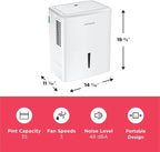 Frigidaire 35-Pint Portable Dehumidifier with Wi-Fi and Energy Star Certification for Small/Medium/Large Rooms & Basements, Custom Humidity Control, Auto Shut Off, White