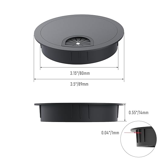2 Pack Desk Grommet 3-1/8 Inch 80mm, Zinc Alloy Computer Desk Wire Hole Cover, Office Desktop Cord Cable Hole Metal Ring, Black
