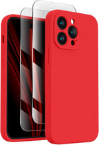 FireNova for iPhone 14 Pro Case, Silicone Upgraded [Camera Protection] Phone Case with [2 Screen Protectors], Soft Anti-Scratch Microfiber Lining Inside, 6.1 inch, Red