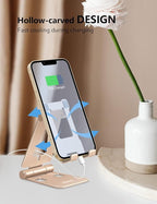Cell Phone Stand for Desk, Adjustable Desktop Phone Holder Stand, Foldable Moblie Phone Dock for iPhone 15 14 13 12 11 Pro Xs Max Xr X 8 7 6 5 5s SE Nintendo Switch All Phones,Gold