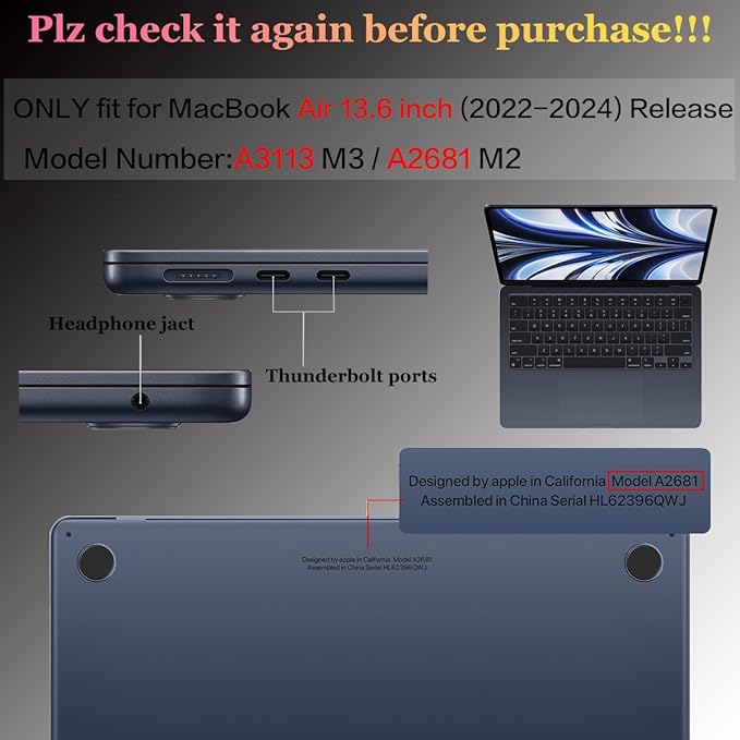 CISSOOK for MacBook Air 13.6 inch 2022 2024 2025 Release M2 M3 Chip Model A2681 A3113, Plastic Hard Shell Case for MacBook Air 13.6 inch M2 M3 with Keyboard Cover Screen Protector, Frosted Sky Blue