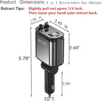 Fast Car Charger 4 in 1 Retractable Car Charger 69W with Starry Light,USB-C Fast Car Accessories,Compatible with All iPhones All Android Phones (Grey, Dual Cord USB-C)