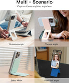 MOFT Phone Stand, Magnetic Phone Tripod Stand Stain-Resistant MOVAS Leather & Angle Adjustment & Strong Magnets Tripod for iPhone 16/15/14/13/12 (Included Metal Ring)-Peppermint