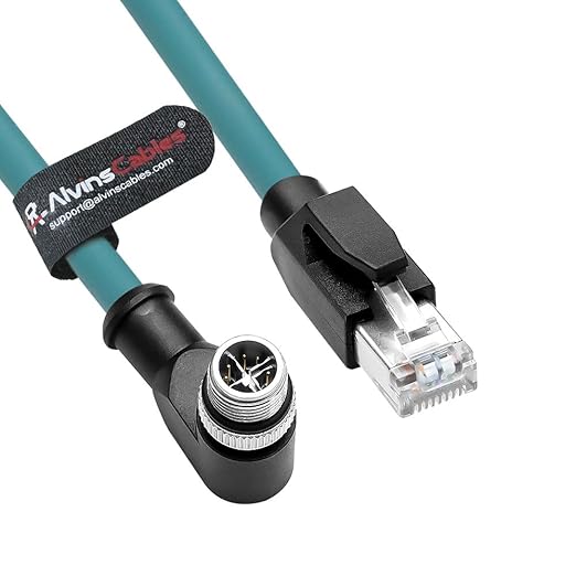 Alvin's Cables M12 X-Code 8 Pin Male to RJ45 Ethernet Cable for Cognex Keyence Camera, High-Flex Cat6a Cable for Industrial Automation, Fieldbus Module, Robotics, Right Angle 32.8ft/10m Green