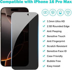 3 Pack for iPhone 16 Pro Max Privacy Screen Protector + 2 Camera Lens 9H+ Full Cover Tempered Glass Auto Alignment Kit 12FT Military Grade Shatterproof Anti Spy Longest Durable 6.9
