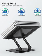 SOUNDANCE Laptop Stand with 360° Rotating Base, Ergonomic Computer Riser for Desk, Adjutable Height Muti-Angle, Foldable Laptop Mount, Stable Metal Holder Support 10-15.6" Notebook PC, Black