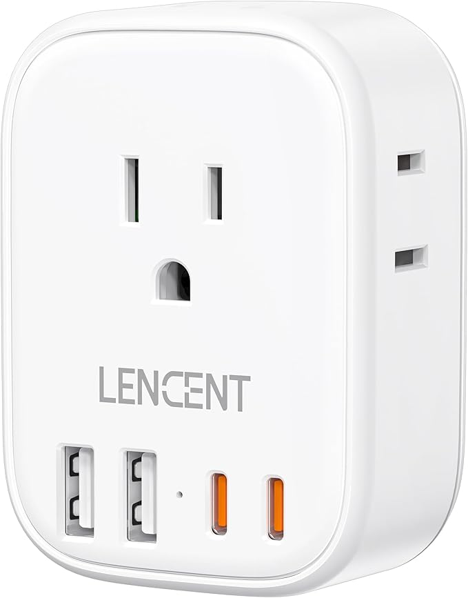 LENCENT Multi Plug Outlet Extender with USB, 4 AC Electrical Outlet Expander with 4 USB Charger Cube(2 Type C), Small Multiple Wall Tap Plug Splitter for Home Office Travel Cruise Dorm Essentials